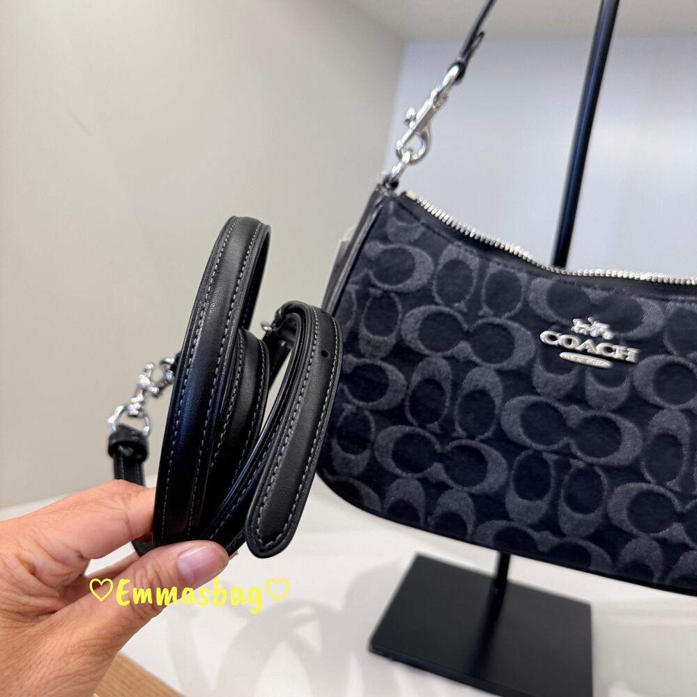 Coach Teri Shoulder Bag In Signature Denim CDE43 denim/Silver/Black - Picture 2 of 6